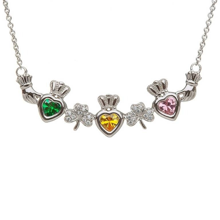 3 Stone Shamrock Mother's Pendant | Celtic Birthstone Pendant - MP3S