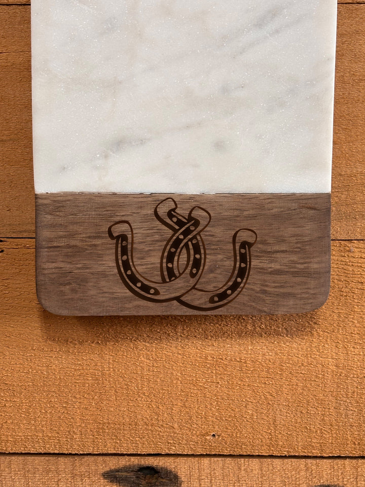 Horse Shoes | Personalized Mango Wood & Marble Cutting Board - 47500155