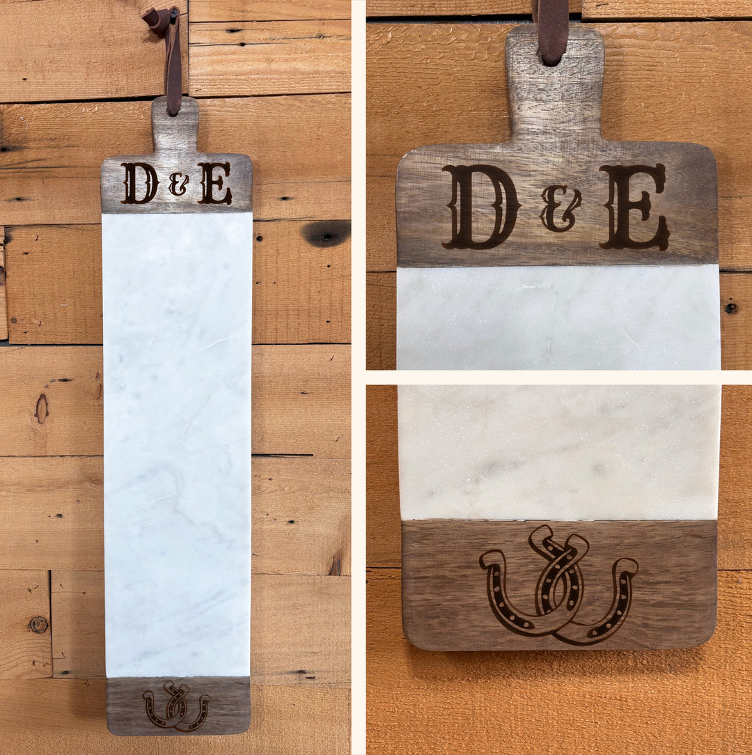 Horse Shoes | Personalized Mango Wood & Marble Cutting Board - 47500155