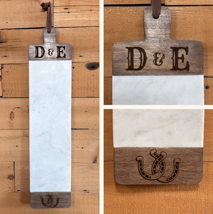 Horse Shoes | Personalized Mango Wood & Marble Cutting Board - 47500155