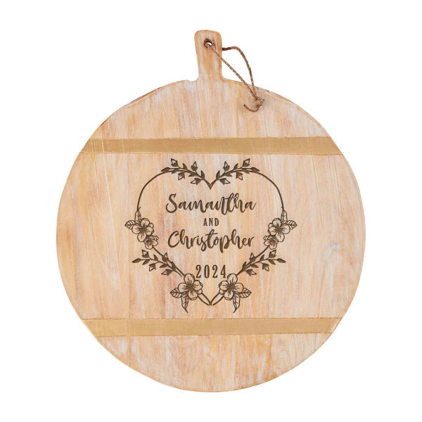 Floral Heart Wreathe | Personalized Wood Cutting Board  - 47500246C **Warwick Pick-Up Only**