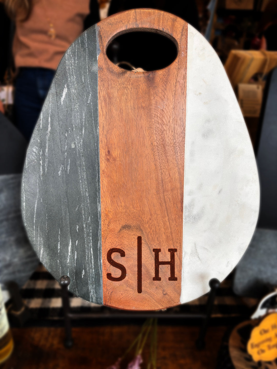 Scroll Initial | Personalized Tri Color Wood & Marble Cutting Board - AH2689
