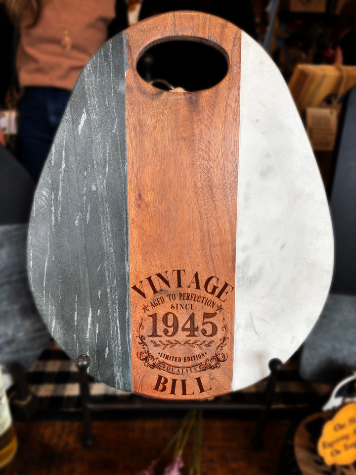 Scroll Initial | Personalized Tri Color Wood & Marble Cutting Board - AH2689