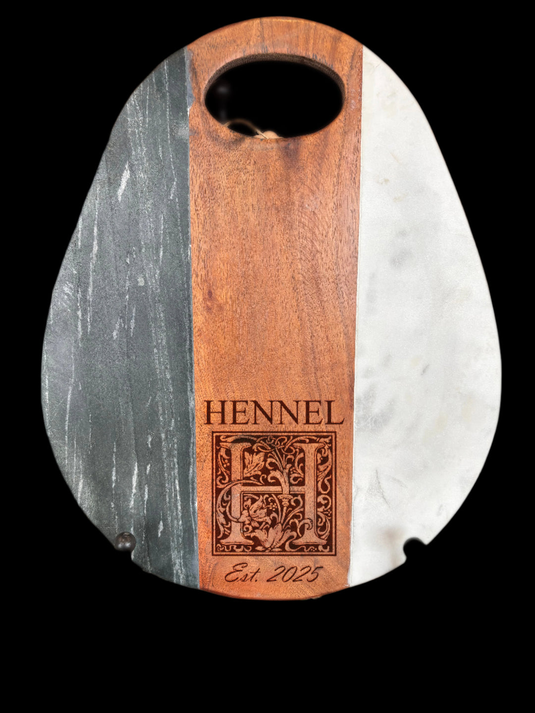 Scroll Initial | Personalized Tri Color Wood & Marble Cutting Board - AH2689