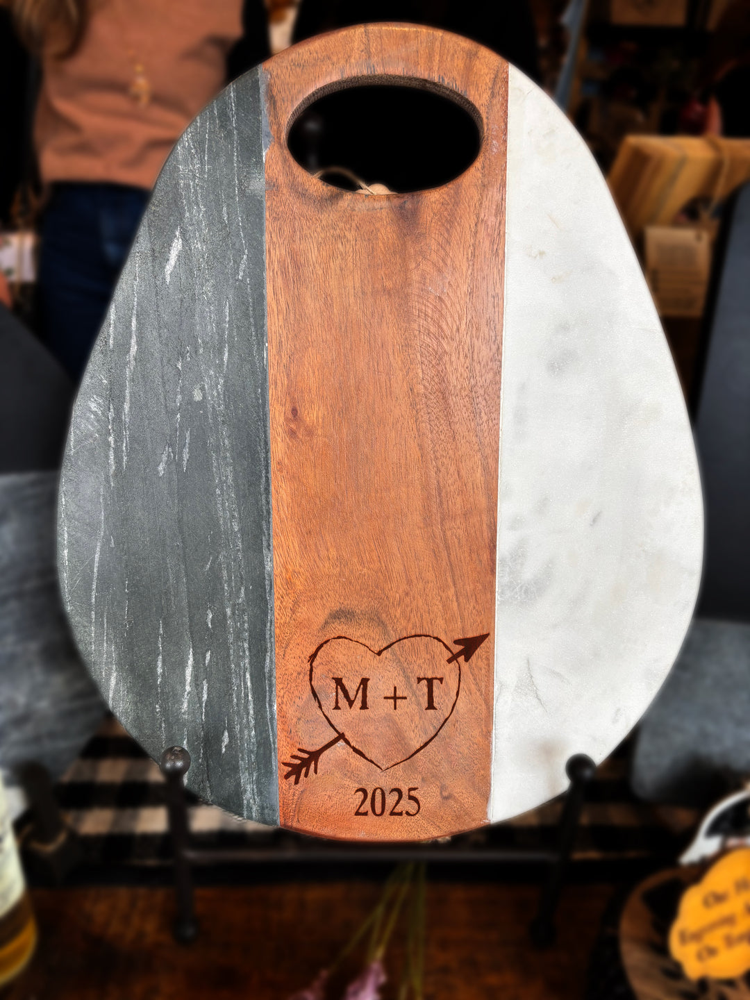 Scroll Initial | Personalized Tri Color Wood & Marble Cutting Board - AH2689