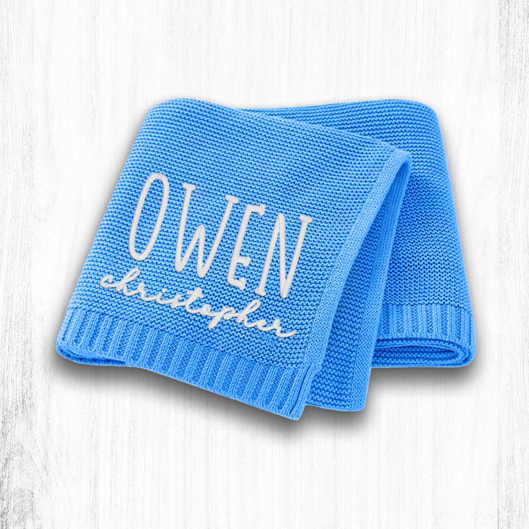 Personalized Embroidered Cotton Knit Baby Blanket