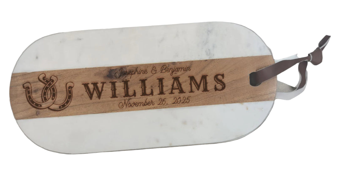 Horseshoe | Personalized Split Wood & Marble Cutting Board - NMKA1948-BK