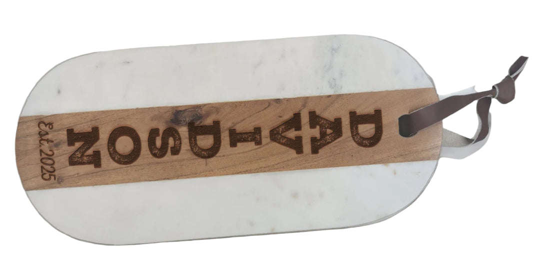 Horseshoe | Personalized Split Wood & Marble Cutting Board - NMKA1948-BK