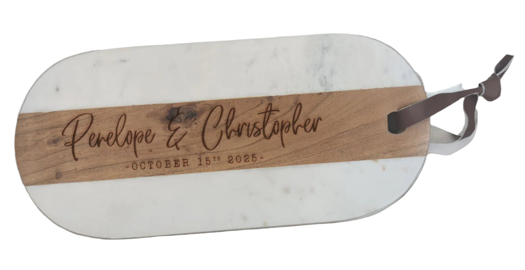 Horseshoe | Personalized Split Wood & Marble Cutting Board - NMKA1948-BK