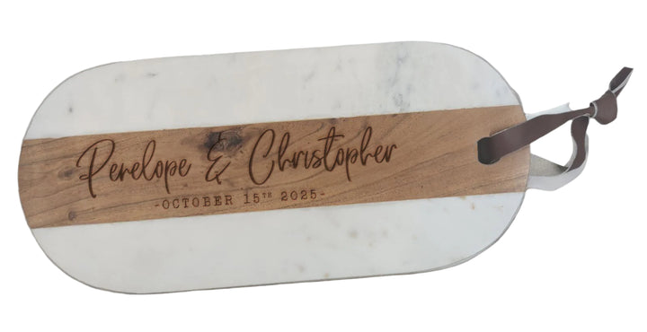 Horseshoe | Personalized Split Wood & Marble Cutting Board - NMKA1948-BK