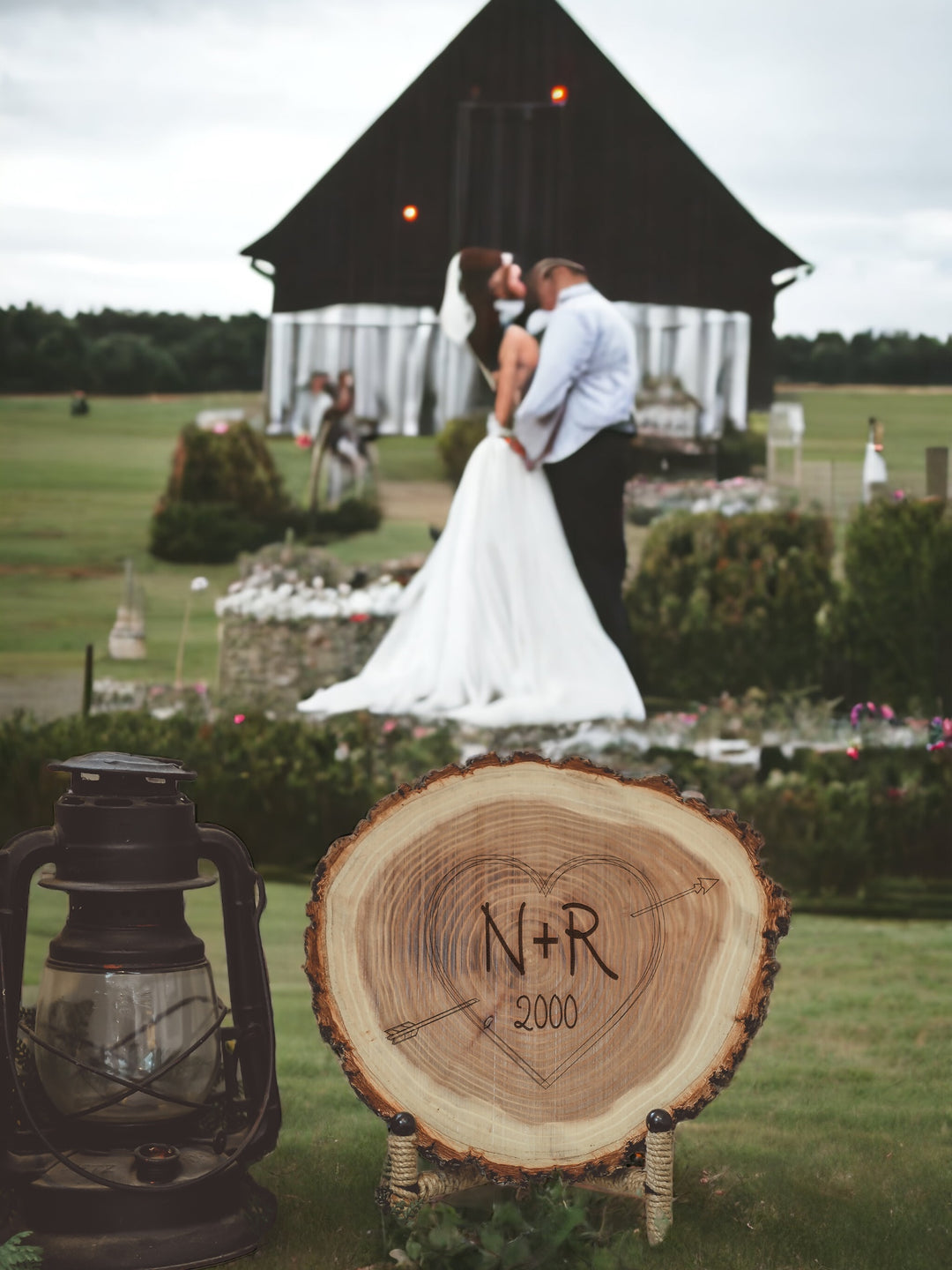 Natural Wood Log Piece Engraved with Carved Initials