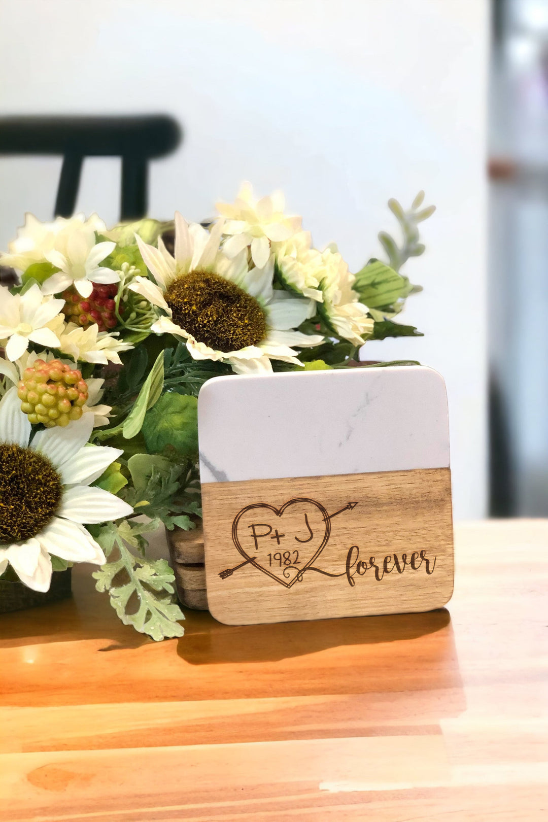 Carved Heart | Forever Personalized Marble and Wood Coasters - ZCOS0044