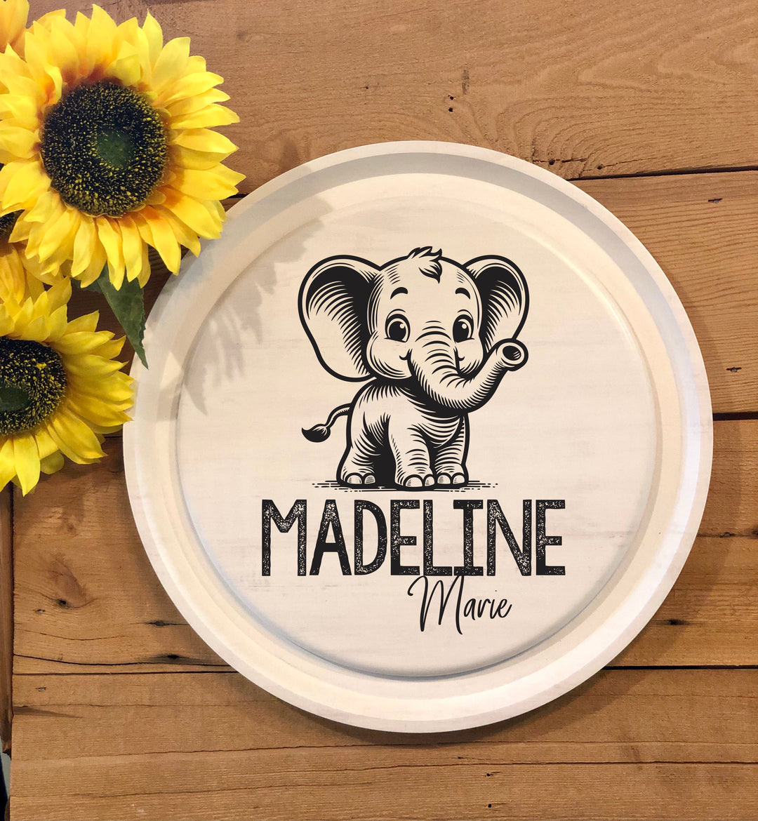 Little Elephant Nursery Plaque | Personalized White Wooden Plaque - ZCTP0007