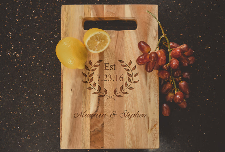 Laurel Wreath | Initial Personalized Acacia Cutting Board  - ZNHC0065
