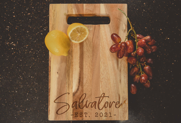 Decorative Script | Two Names & Special Date Personalized Acacia Cutting Board  - ZNHC0065
