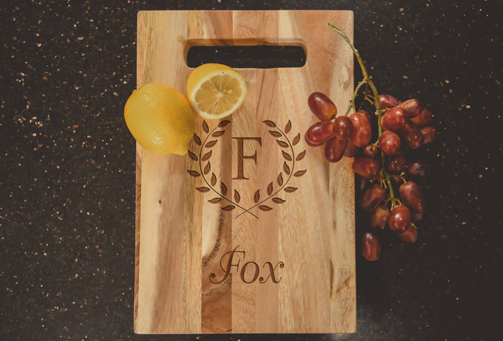 Laurel Wreath | Initial Personalized Acacia Cutting Board  - ZNHC0065