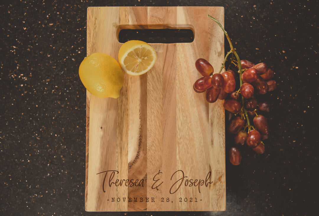 Decorative Script | Last Name & Est Year Personalized Acacia Cutting Board  - ZNHC0065