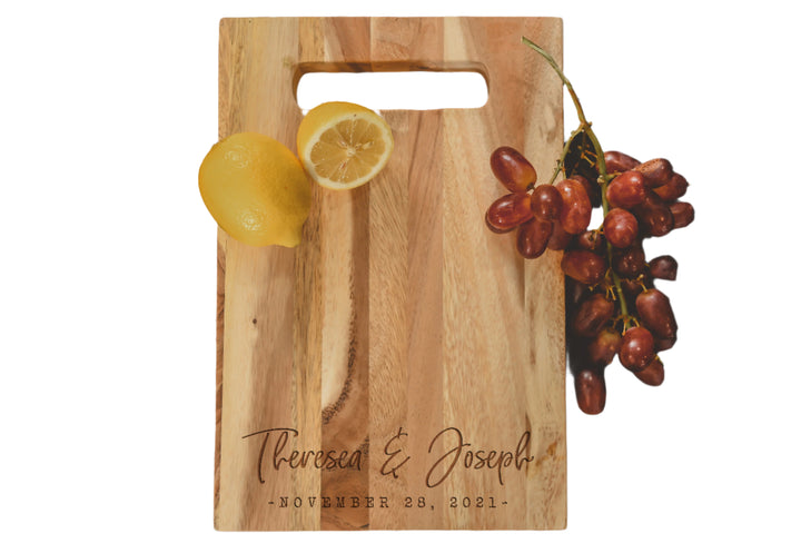 Decorative Script | Two Names & Special Date Personalized Acacia Cutting Board  - ZNHC0065