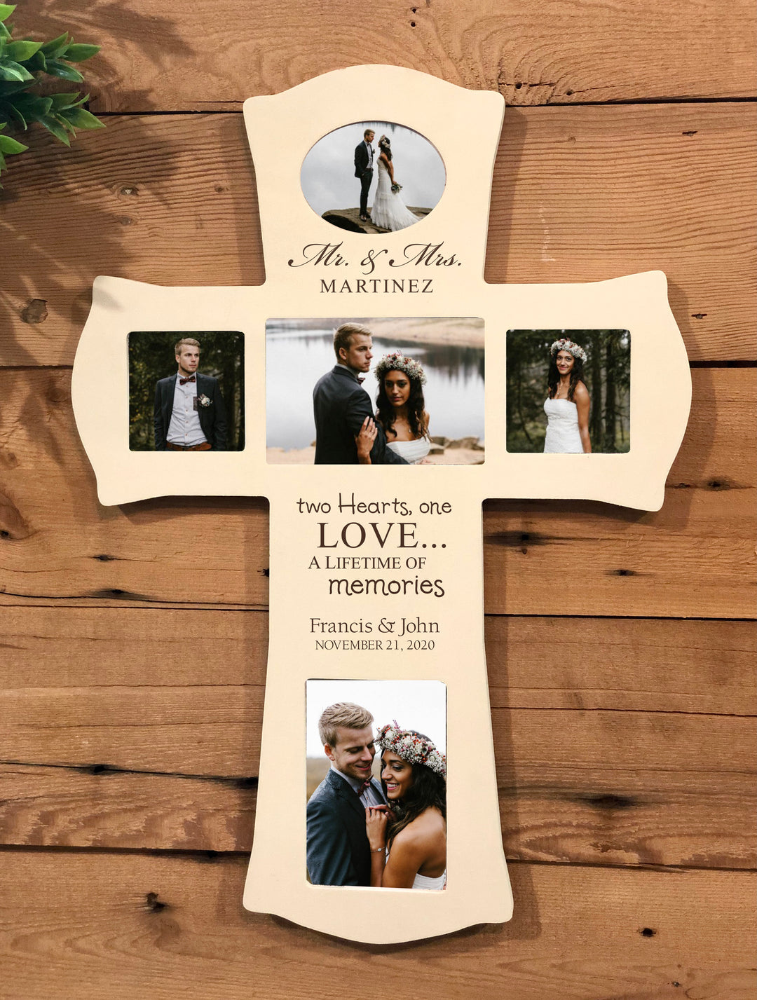 Two Hearts, One Love | Personalized Cross Photo Collage - ZPLP02