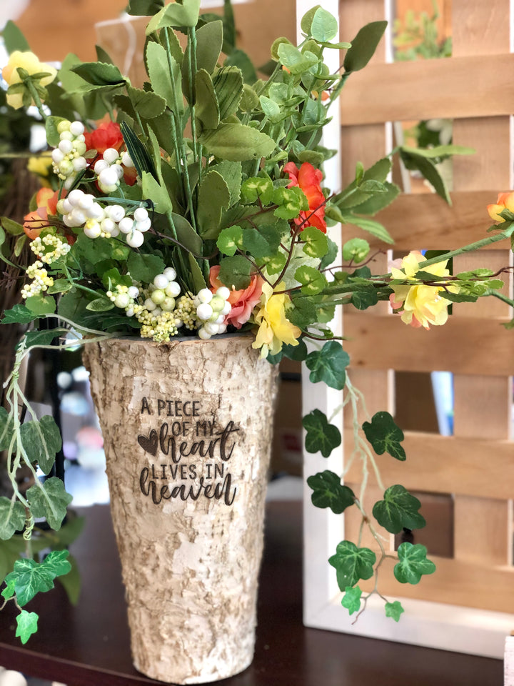 A Piece of My Heart Lives In Heaven Engraved Birch Vase - 61505