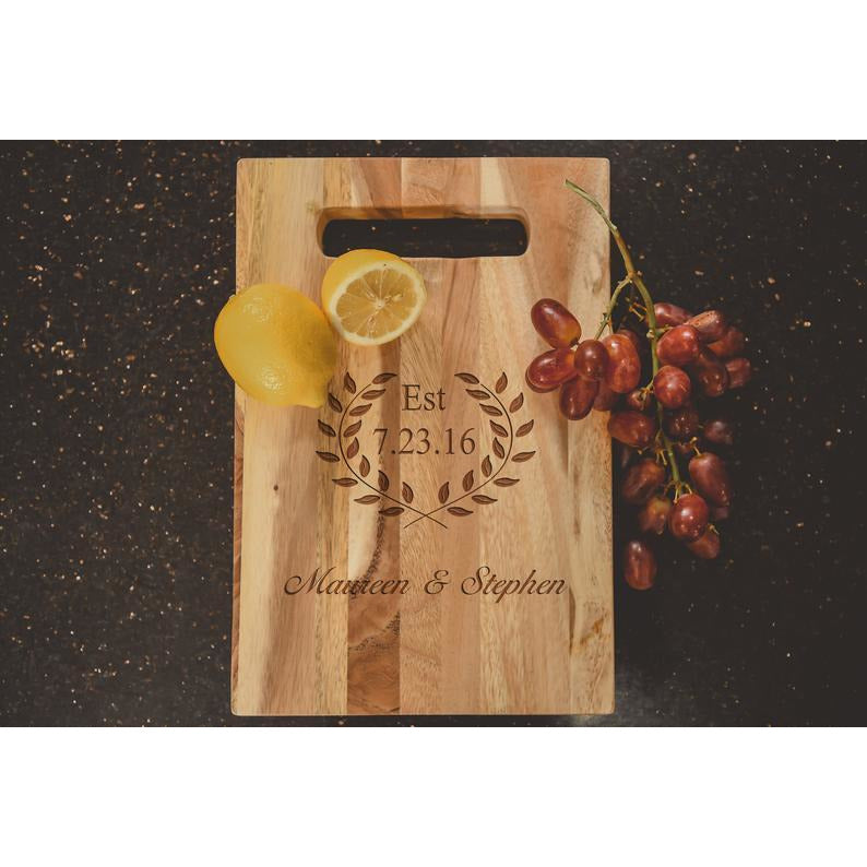 Engraved Acacia Cutting Board with Names and Established Year - ZNHC0065