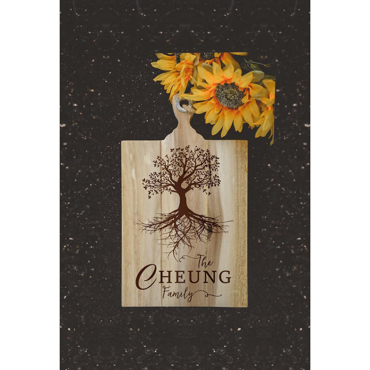 Engraved Acacia Family Tree Cutting Board with Family Name - ZNHC0067