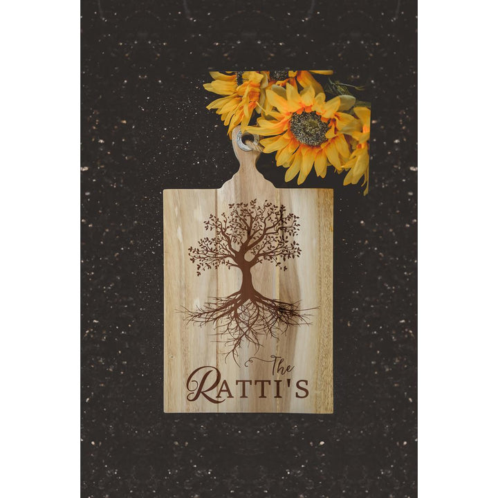 Engraved Acacia Family Tree Cutting Board with Family Name - ZNHC0067