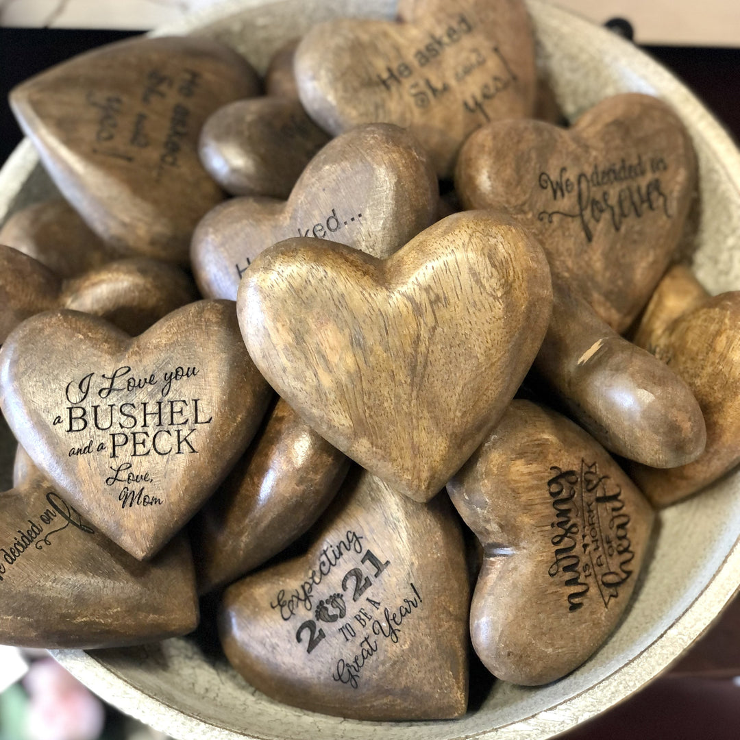 Solid Wood Hearts-Personalized Keepsake Memento - Custom Text-Laser Engraved **Multiple Template Designs** - DA8819