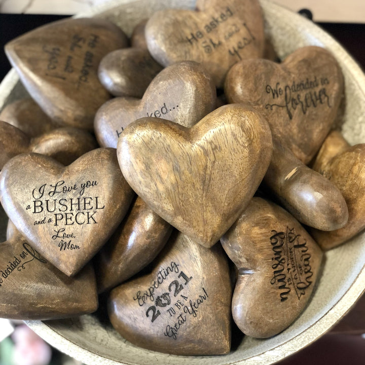 Solid Wood Hearts-Personalized Keepsake Memento - Custom Text-Laser Engraved **Multiple Template Designs** - DA8819