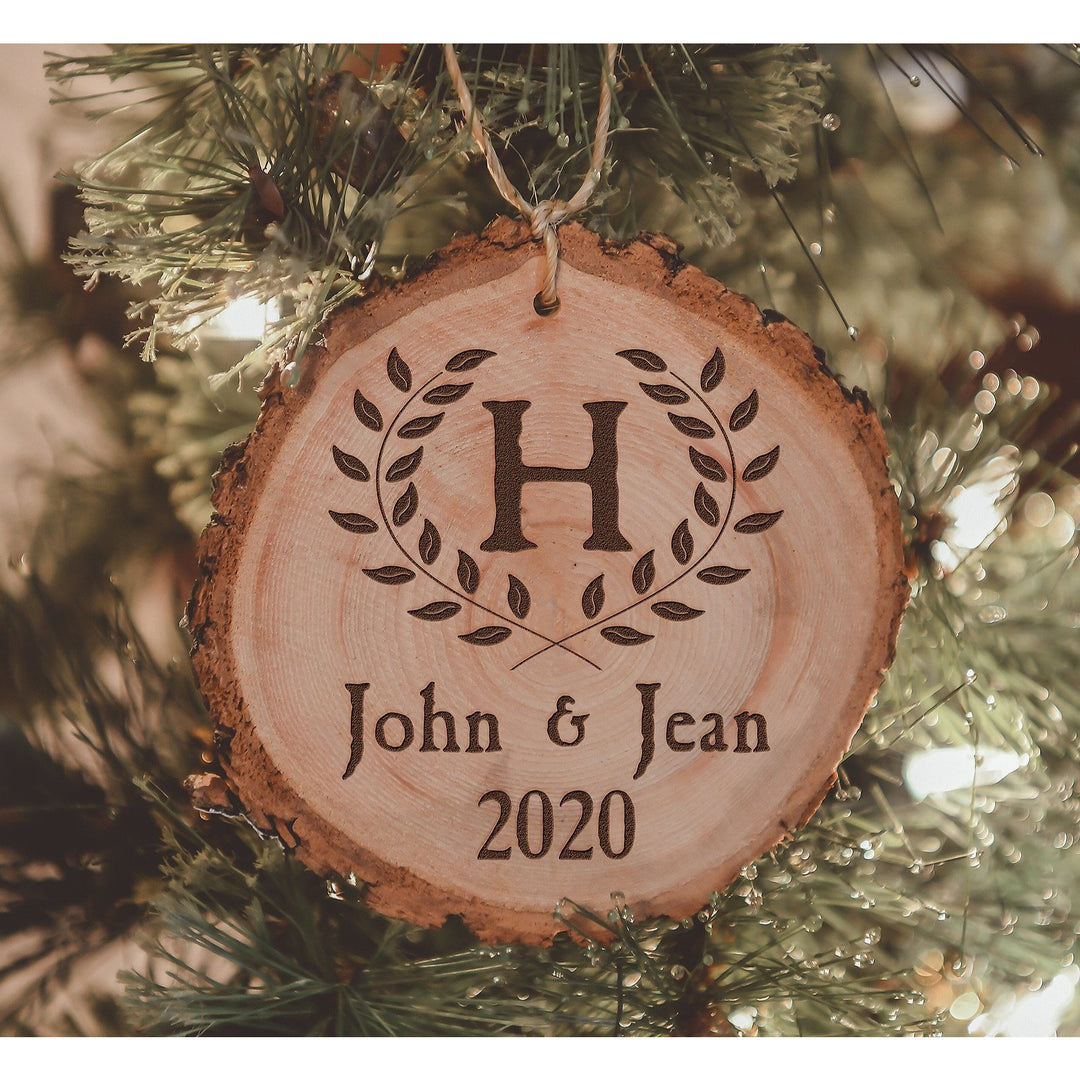 Personalized Initial Wreath Wood Ornament