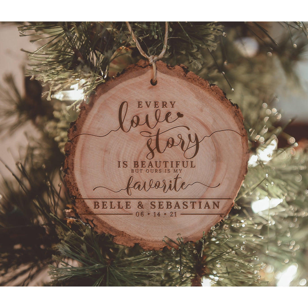 Personalized My Favorite Love Story Wood Ornament