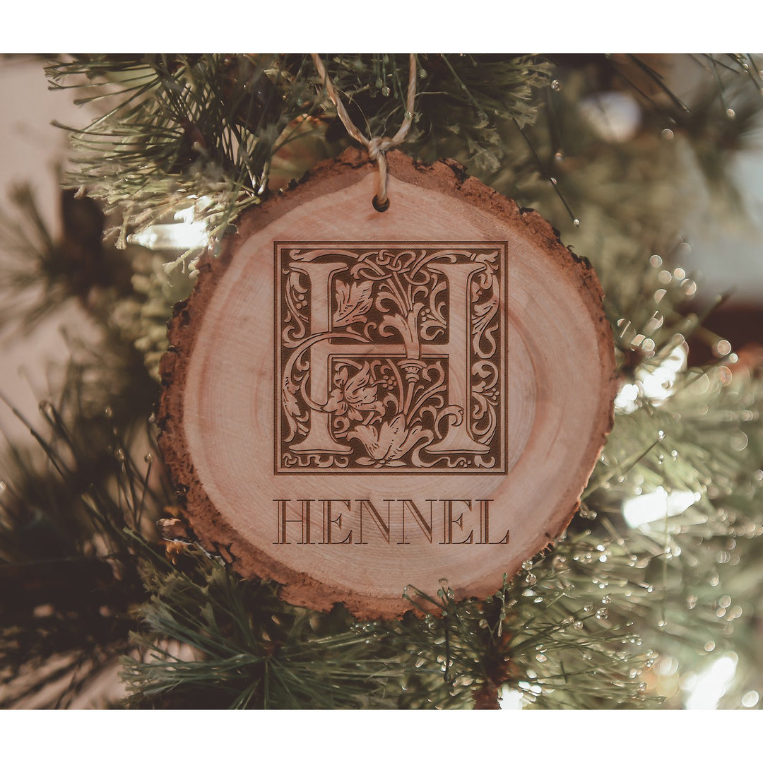 Personalized Ornate Initial Wood Ornament