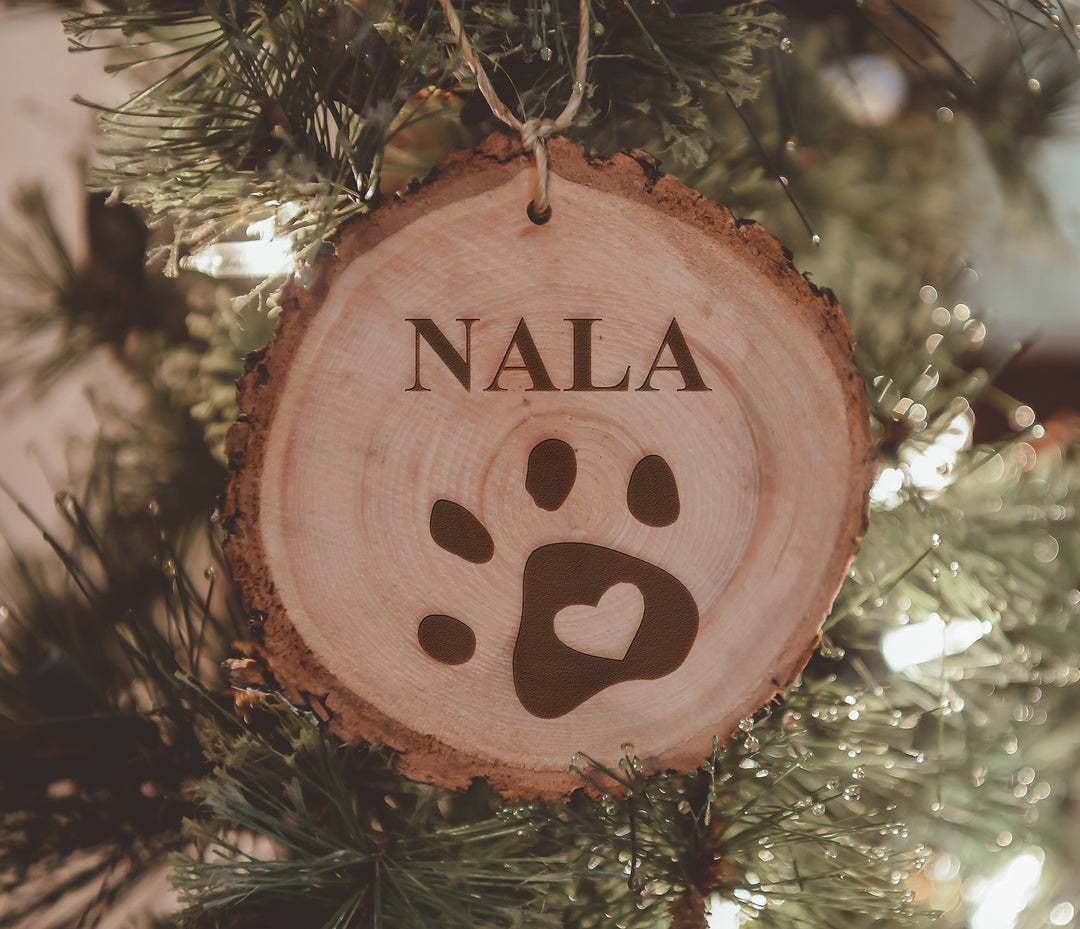 Paw Print Engraved Wood Ornament