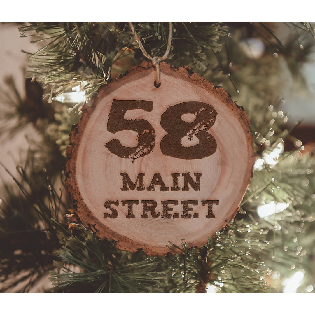 Personalized Street Address Engraved Wood Ornament