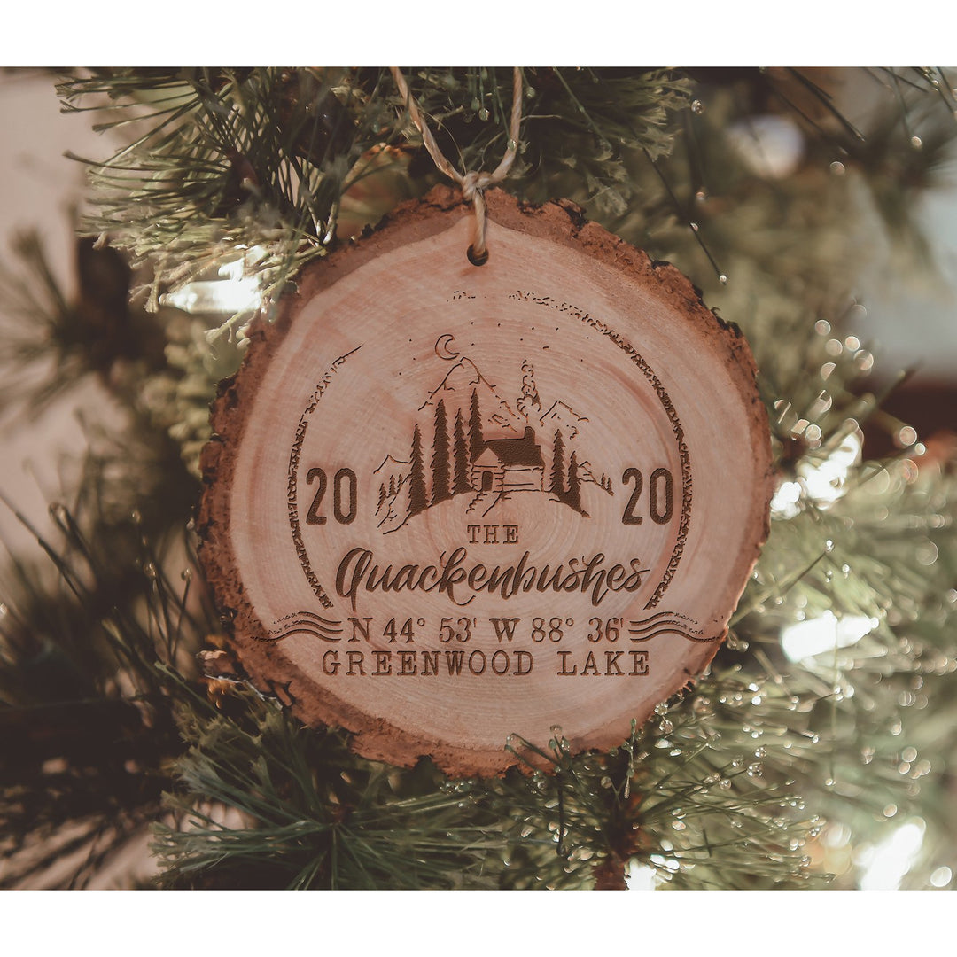 Personalized Family Home Coordinates Wood Ornament