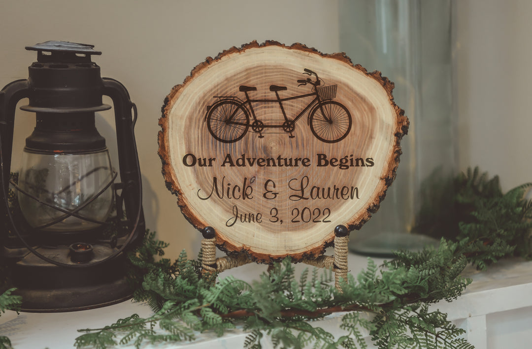 Natural Wood Log Piece with Our Adventure Begins