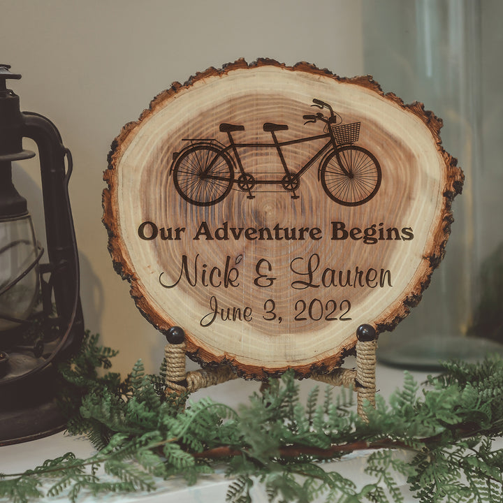 Natural Wood Log Piece with Our Adventure Begins