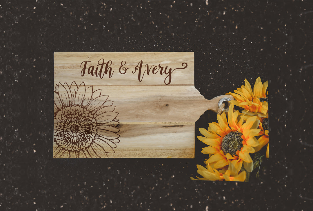 Sunflower Acacia Wood Laser Engraved Cutting Board Personalized with Names - ZNHC0067