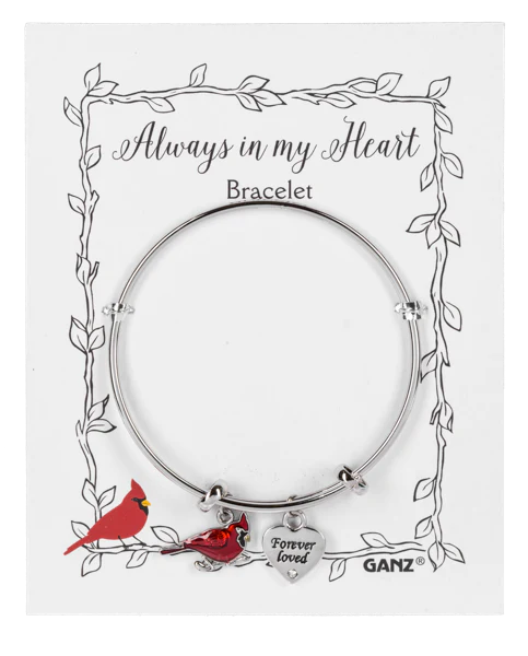 Cardinal Memorial Bracelet - Adjustable Bangle with Heart Charm - ER70653