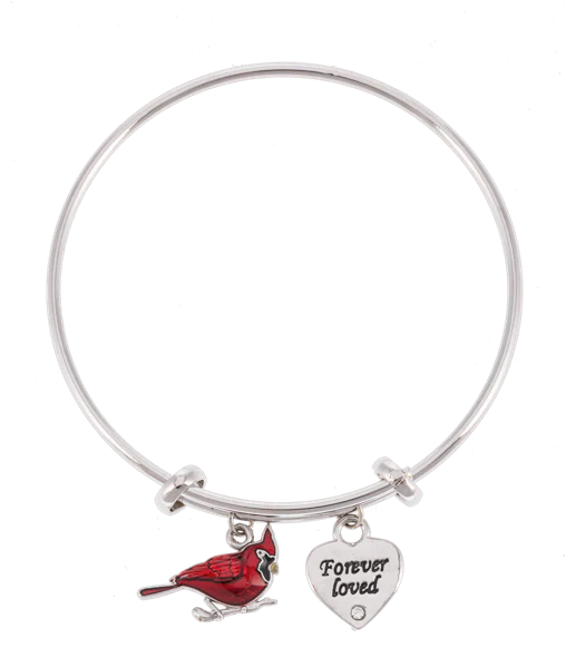 Cardinal Memorial Bracelet - Adjustable Bangle with Heart Charm - ER70653