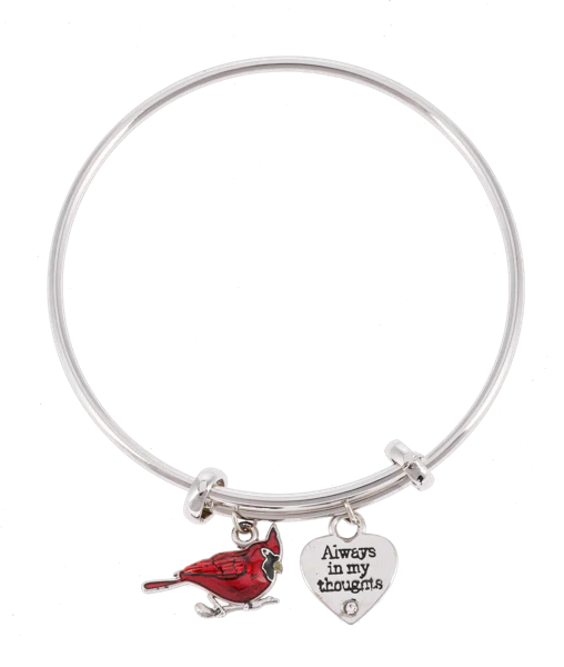 Cardinal Memorial Bracelet - Adjustable Bangle with Heart Charm - ER70653