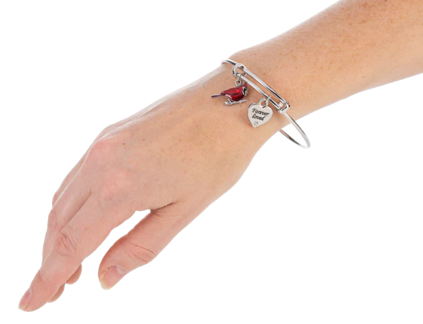 Cardinal Memorial Bracelet - Adjustable Bangle with Heart Charm - ER70653