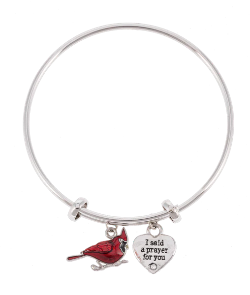 Cardinal Memorial Bracelet - Adjustable Bangle with Heart Charm - ER70653