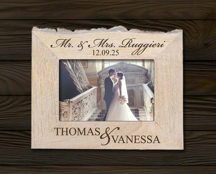 Personalized Natural Edge White Wash Wooden 4x6 Photo Frame - FFRD11573