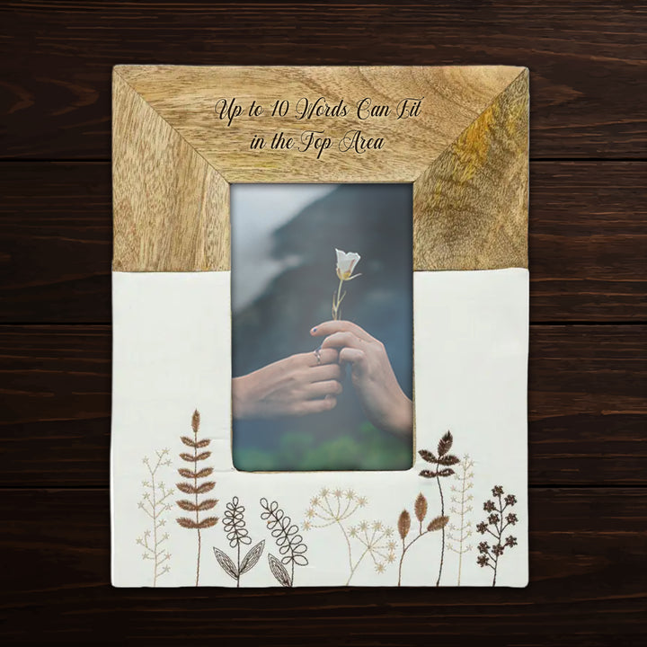 Personalized Engraved Mango Wood &amp; Embroidered Linen 4x6 Photo Frame - FFRD11846