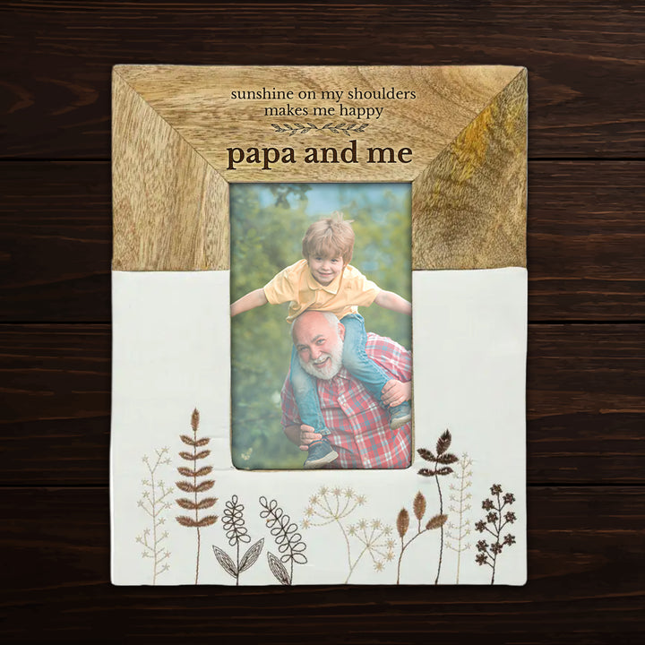 Personalized Engraved Mango Wood &amp; Embroidered Linen 4x6 Photo Frame - FFRD11846