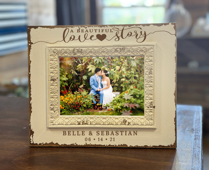 Personalized White Filigree Wooden 5x7 Photo Frame - FY1114