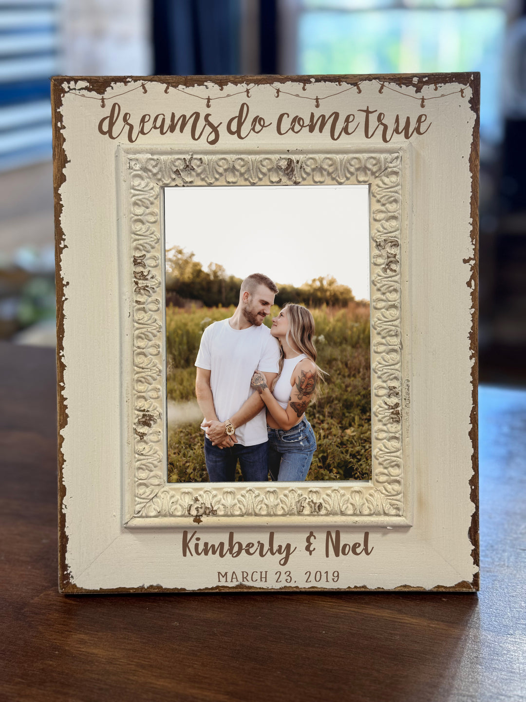 Personalized White Filigree Wooden 5x7 Photo Frame - FY1114