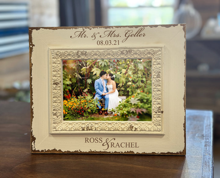 Personalized White Filigree Wooden 5x7 Photo Frame - FY1114