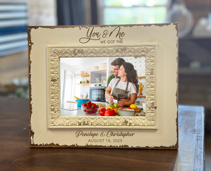 Personalized White Filigree Wooden 5x7 Photo Frame - FY1114